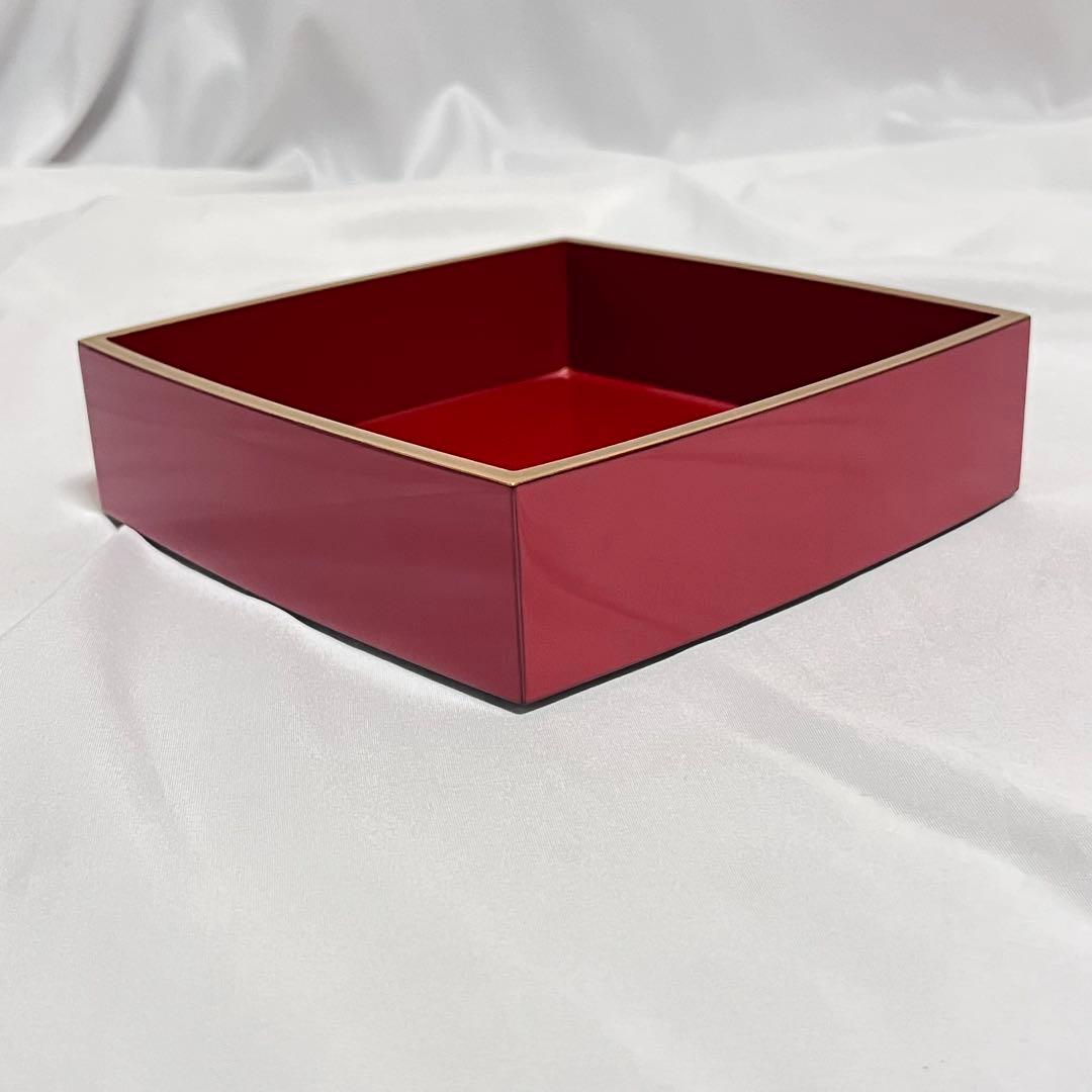 未使用 象彦 銅張 四段重 朱塗 16.3cm 金縁 漆器 漆塗 重箱 木箱入