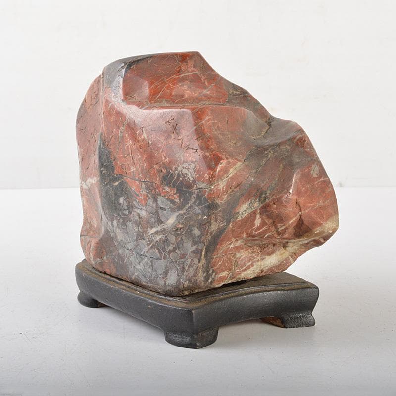 天然石　鑑賞石　佐渡赤玉石　赤石　置物　重さ約2.5㎏　唐木台付　V　R6939