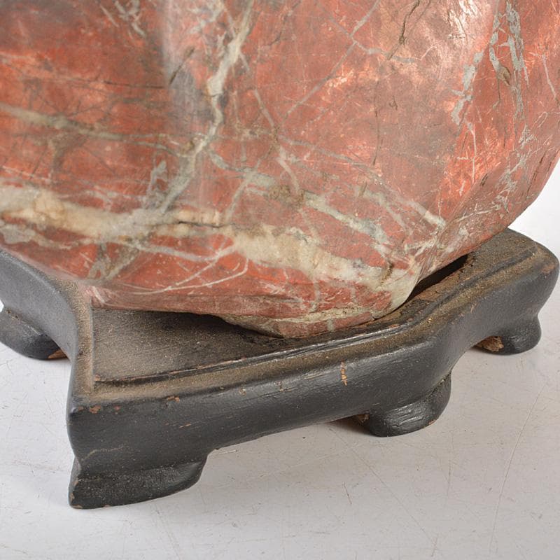 天然石　鑑賞石　佐渡赤玉石　赤石　置物　重さ約2.5㎏　唐木台付　V　R6939