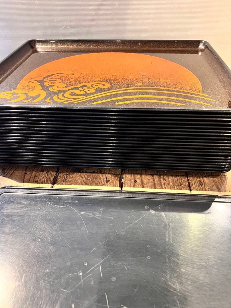 ③波　太陽　月　黒盆　和風　20枚　おまとめ　懐石　旅館　昭和レトロ