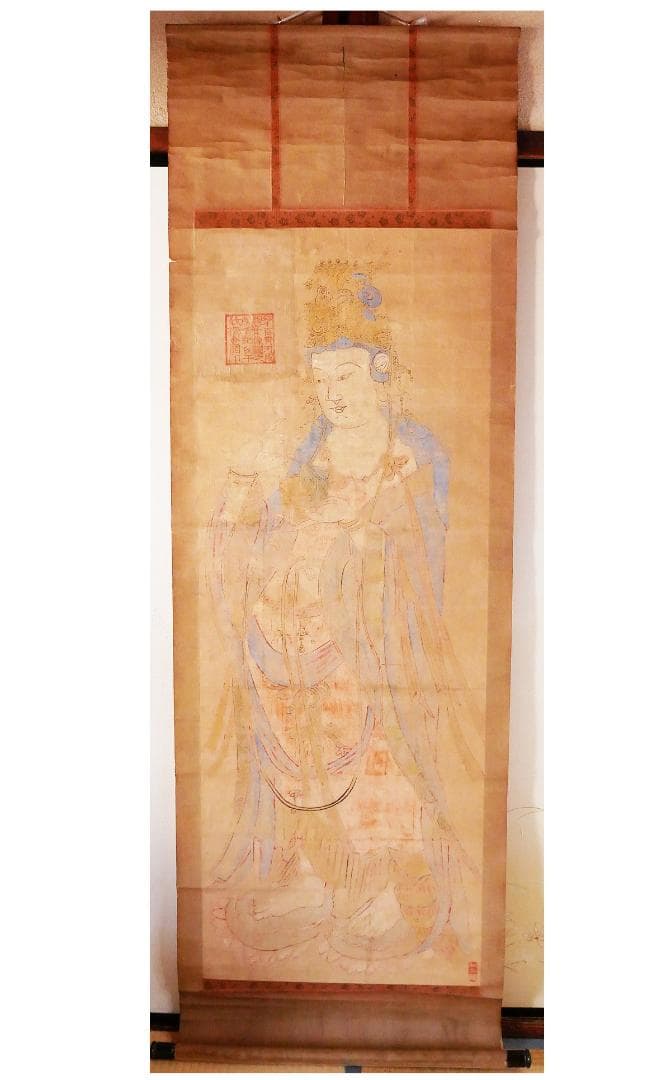 ◆『 巨勢金岡 仏画 題箋極 日野大納言 雪湖極書 』掛軸◆検）狩野永徳 雪舟