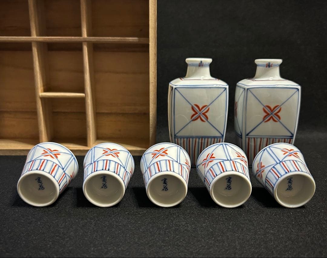 富本憲吉写 酒器揃 色絵 花線文 徳利 猪口 陶芸 富花