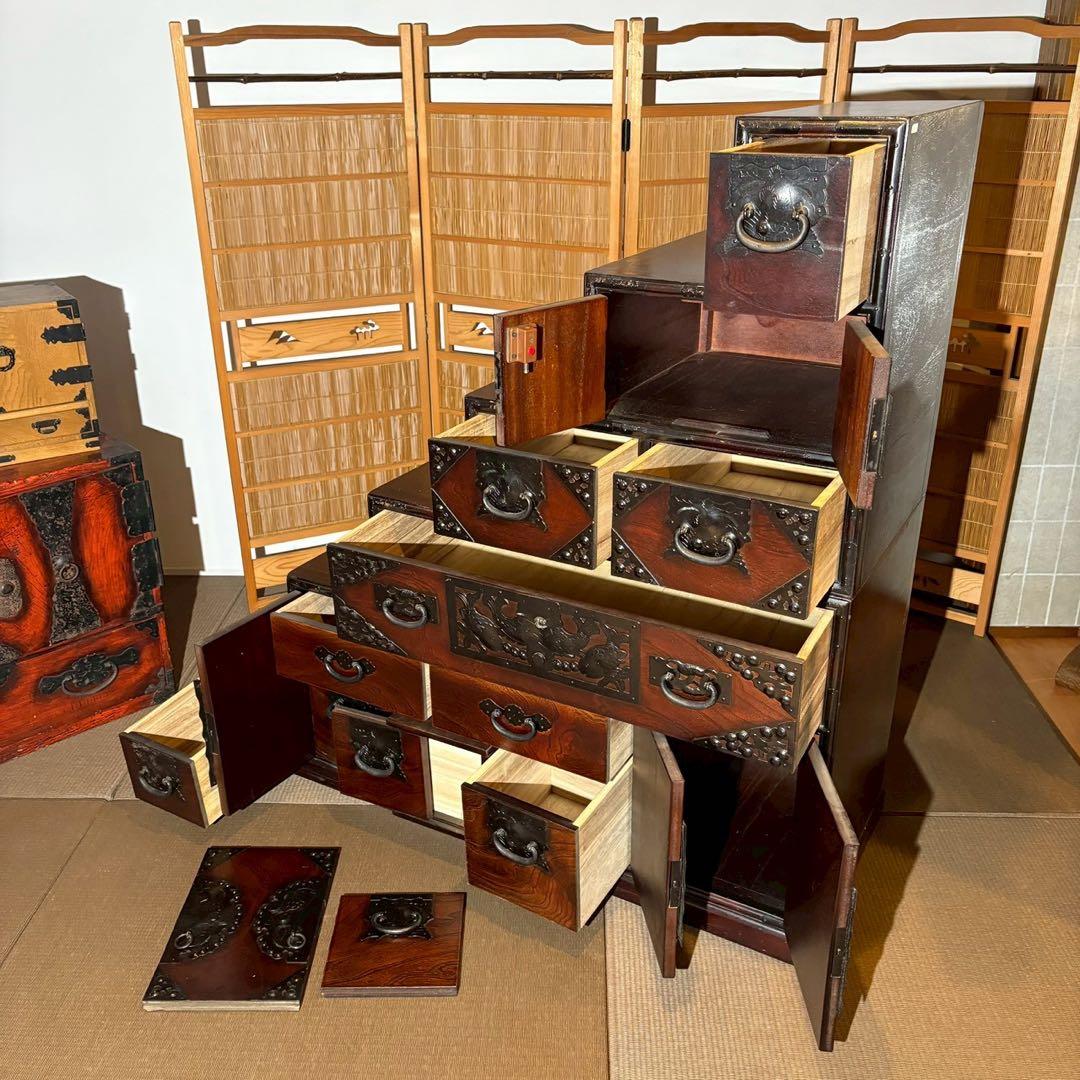 階段箪笥　6段　飾り金具　時代箪笥　伝統家具　和家具　和箪笥　民芸家具