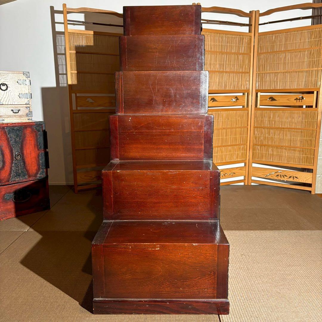 階段箪笥　6段　飾り金具　時代箪笥　伝統家具　和家具　和箪笥　民芸家具