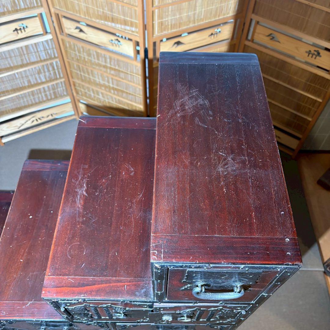 階段箪笥　6段　飾り金具　時代箪笥　伝統家具　和家具　和箪笥　民芸家具