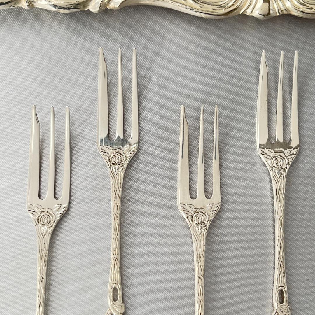 【ANTICO】 ヒルデスハイムローズ ケーキフォーク 6本【純銀】12.5cm
