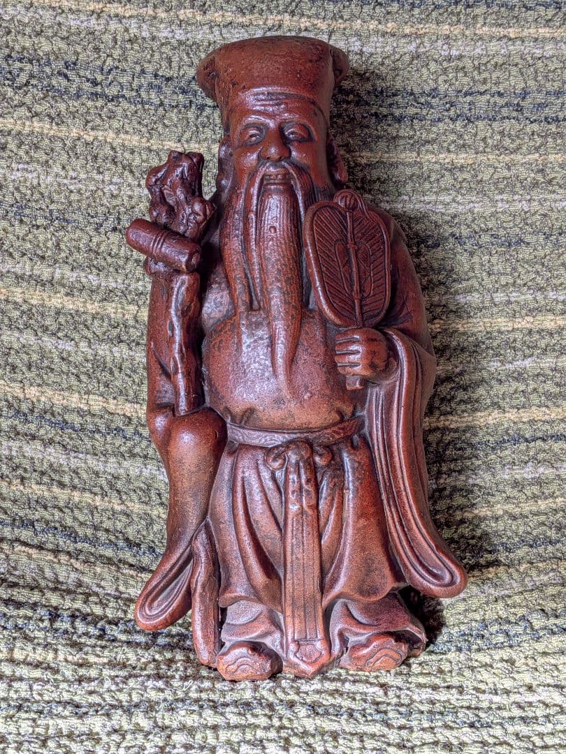 No.18備前焼寿老人置物 A25、備前焼の七福神置物、長寿・智慧の神様、希少品