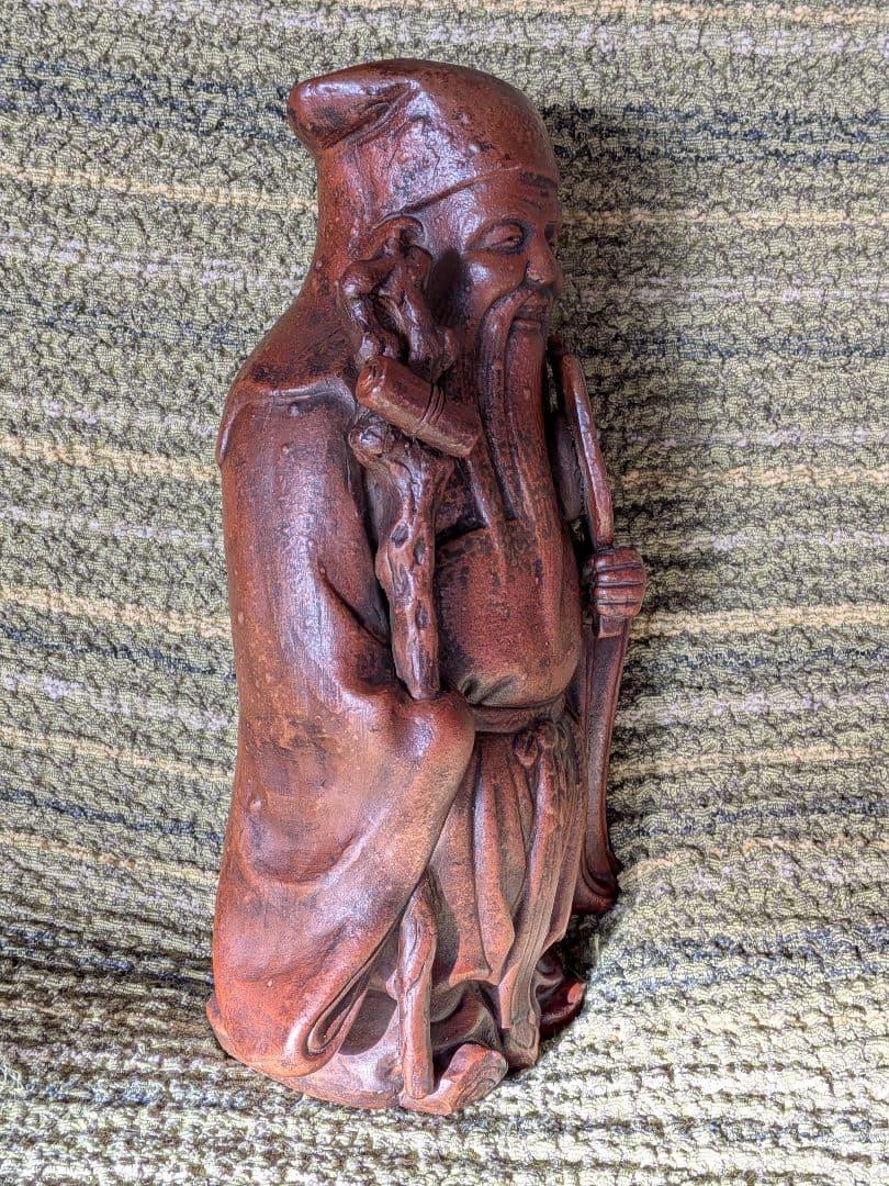 No.18備前焼寿老人置物 A25、備前焼の七福神置物、長寿・智慧の神様、希少品