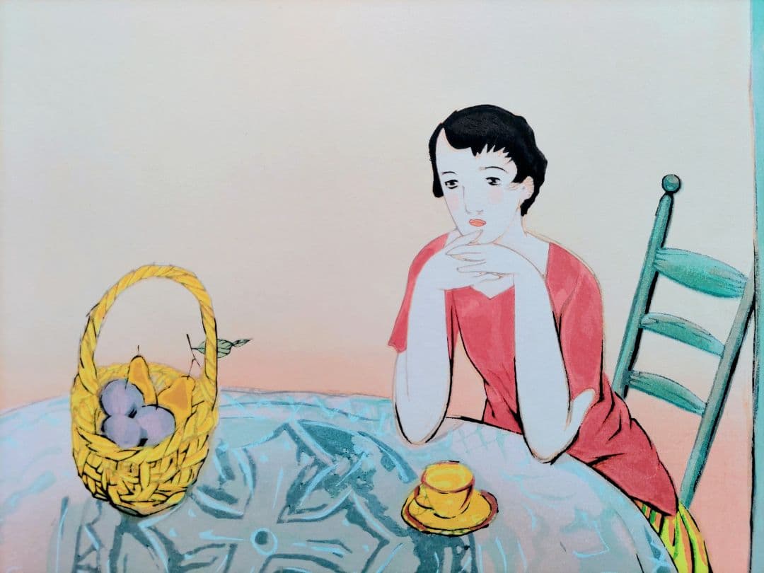 竹久夢二 憩い 手摺木版画 大判 京都版画院版　 真作