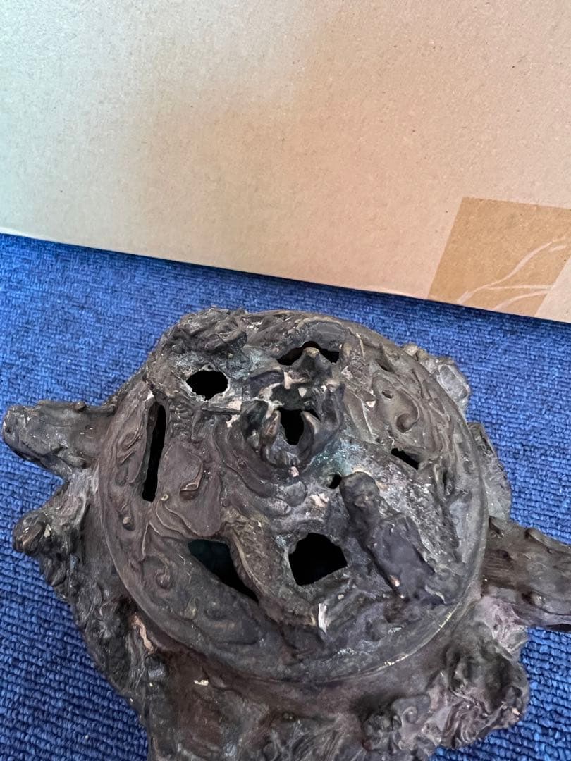 946 銅製　大明宣徳年製　龍紋香炉　時代物