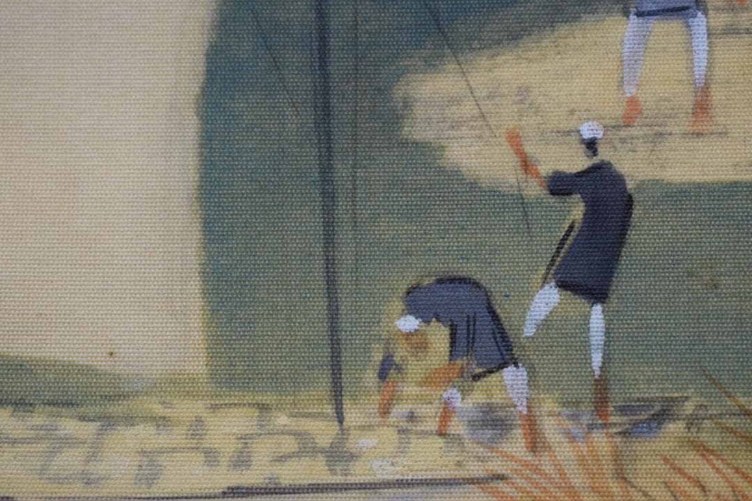 【真作】山下竹斎/湖畔秋色図/秋景山水人物図/掛軸☆宝船☆Y-180　JM