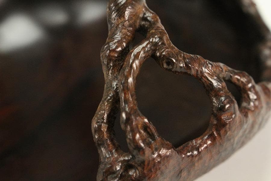 紫檀 刻 手付 皿 13.5cmx12cm 文房四宝(K-HA489)