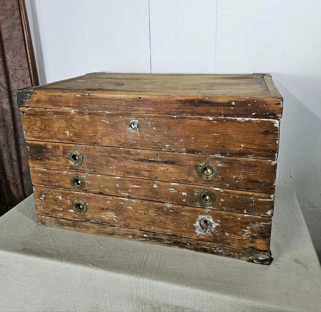 USアンティーク 無垢材の古い工具箱 木製 木箱 ツールボックス 道具箱 ケース