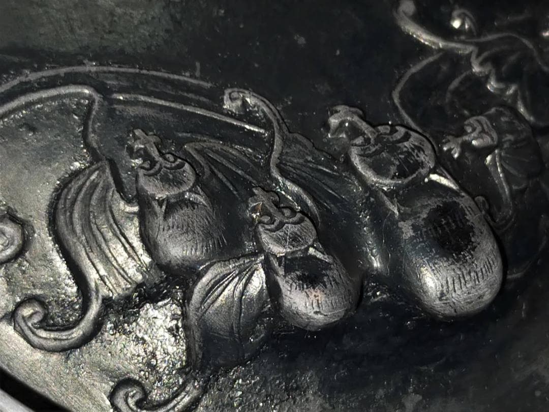 ♥中国　端渓　硯　双龍蝙蝠紋　大型　5.7ｋｇ　端渓硯　骨董品