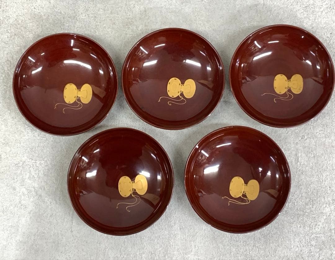 吸物椀 5客 絵変わり 塗り 溜絵 正月 賀正 金彩 汁椀 雑煮 B