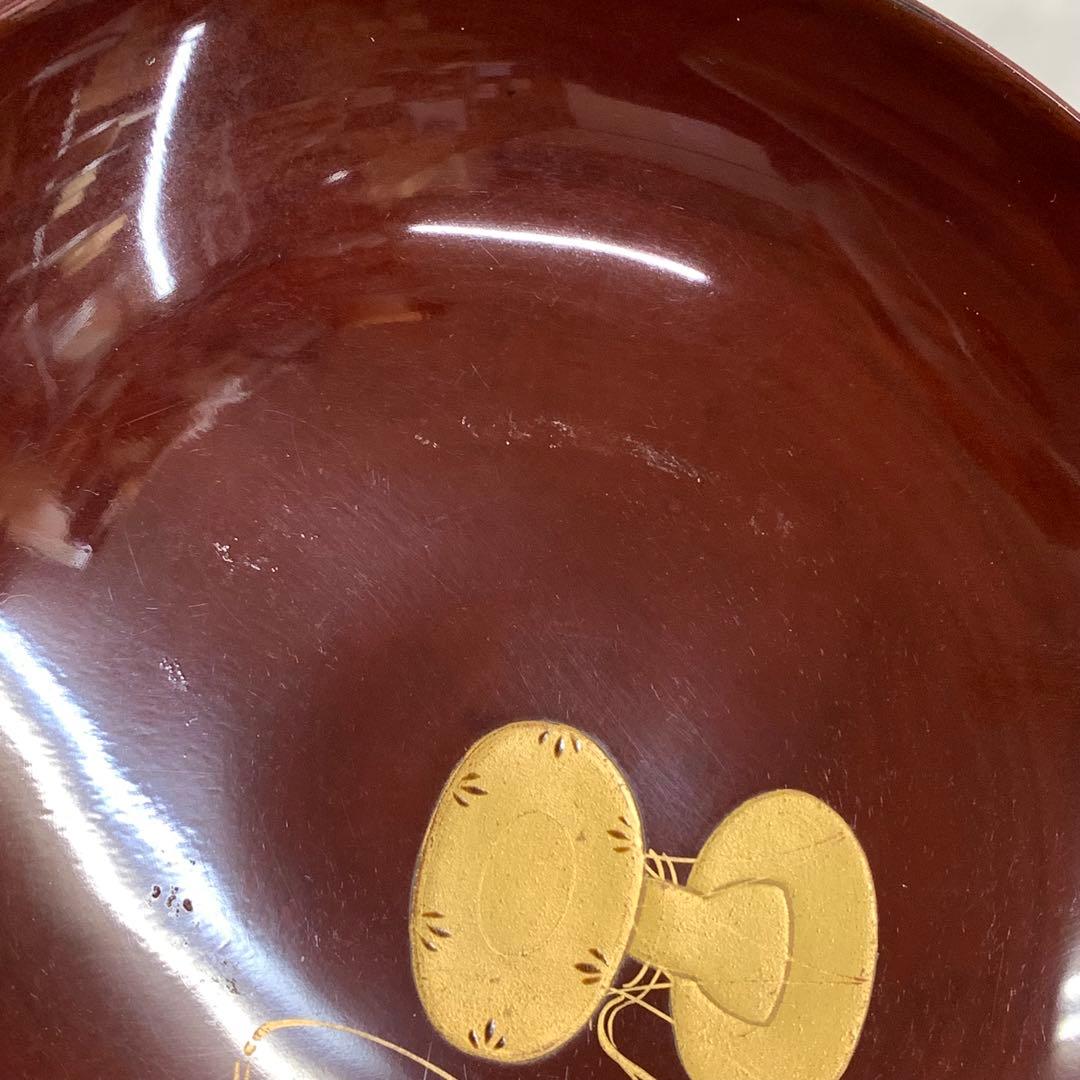 吸物椀 5客 絵変わり 塗り 溜絵 正月 賀正 金彩 汁椀 雑煮 B