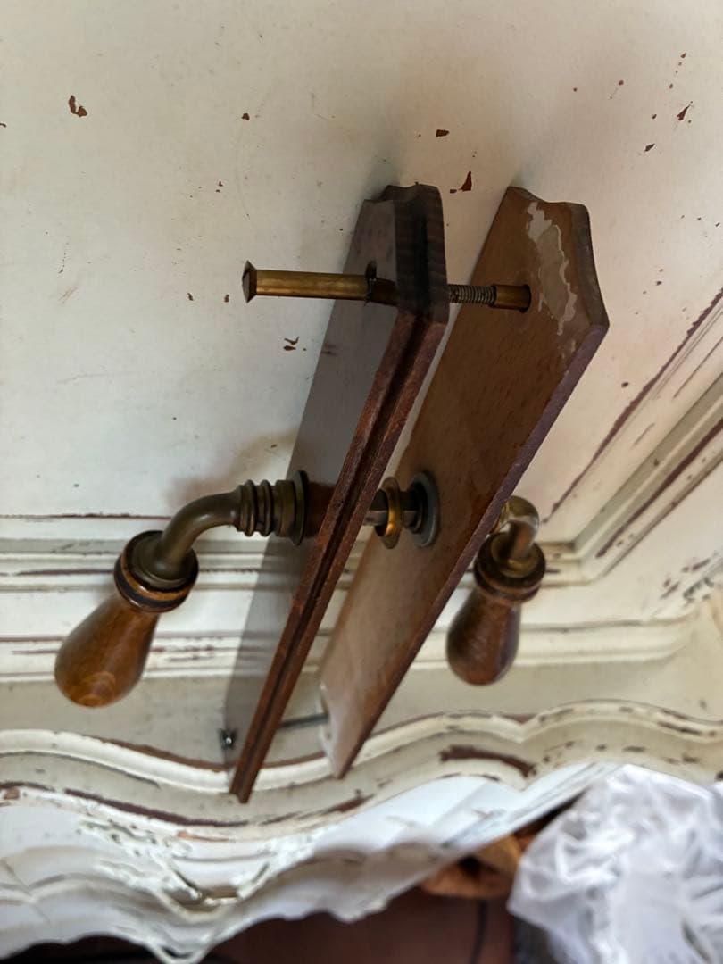 フランス　アンティーク 木製 ドアノブ　セット　取っ手 サマリテーヌ　真鍮　レア