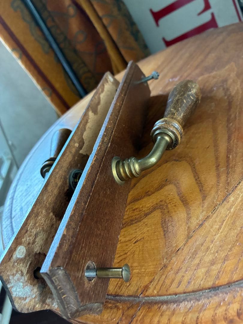 フランス　アンティーク 木製 ドアノブ　セット　取っ手 サマリテーヌ　真鍮　レア