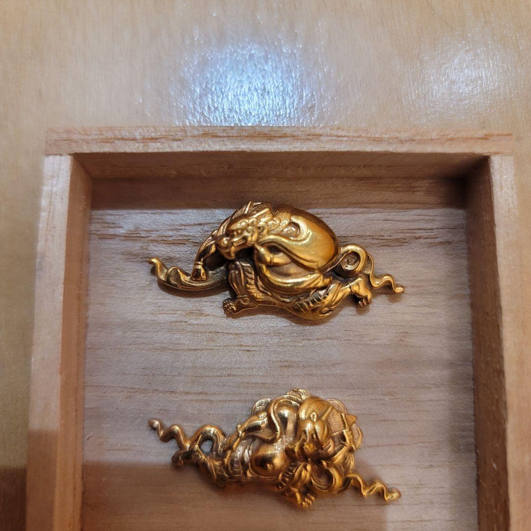 目貫 風神雷神図 金色絵 金具 留め具 武具 武装 日本刀 印籠 緒締め 骨董