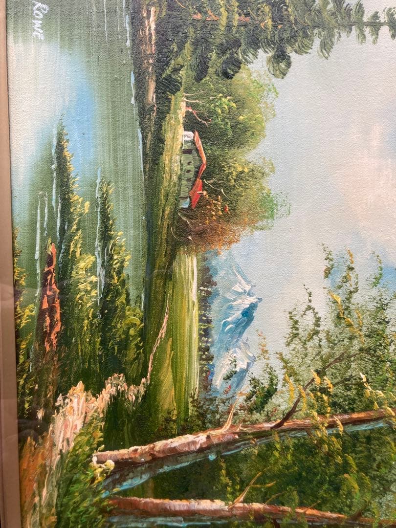 美しい風景画 A. ROWE作 油彩画 肉筆 サイン入り 額装済み