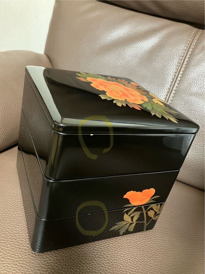 重箱 3段 会津漆器 会津塗 6.5寸 三段本重 雅花丸 黒 内朱