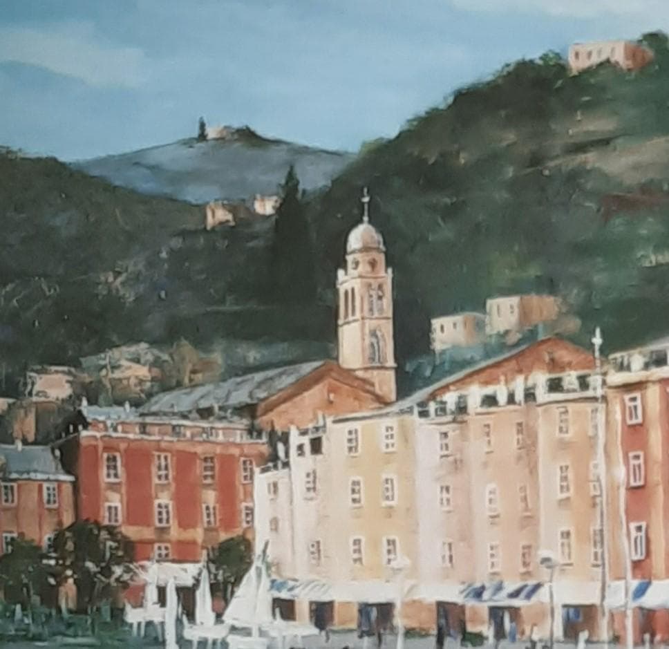 山本亜稀、「ポルト・フィーノ」、希少画集の額装画、四季、風景、人気作品