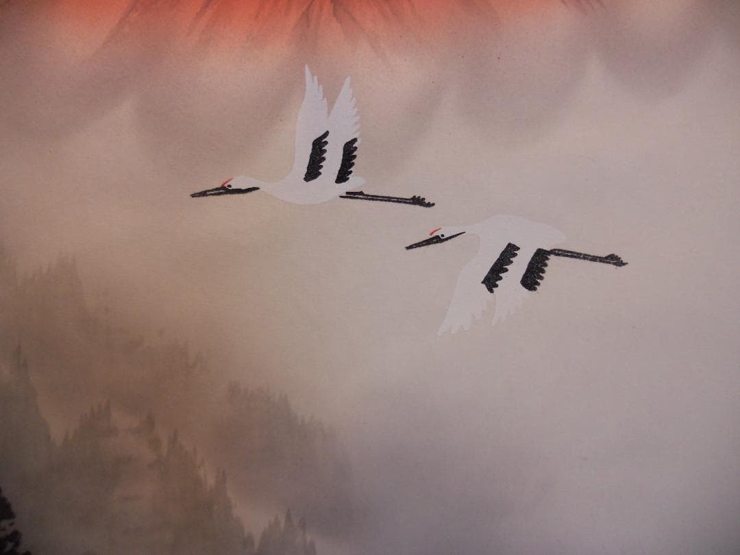 掛け軸 外山寿福 『 朱映富嶽 』 絹本 希少 軸装 茶道具 掛軸 美品 です。