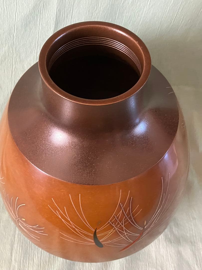 鋳銅　銀象嵌　花瓶　島田宗吾作