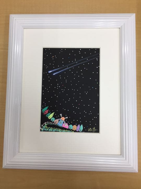 ★航夢 KOU MU ペン画 額付「流れ星」