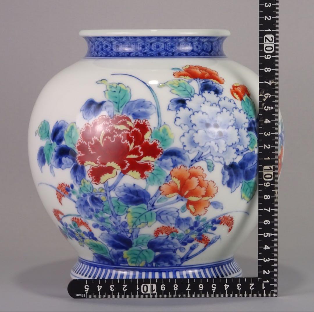 名工　十二代　今泉今右衛門　秀逸作　色鍋島　芙蓉文　花瓶　地文縁　壷　花入　花器