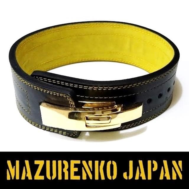 【おっき】(M)本牛革OEMレバーアクションパワーベルト13mm黒黄