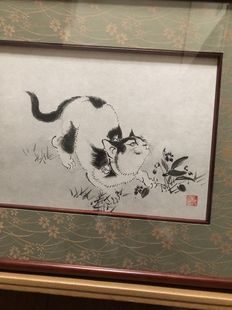 【未使用保管品】日本画　猫図