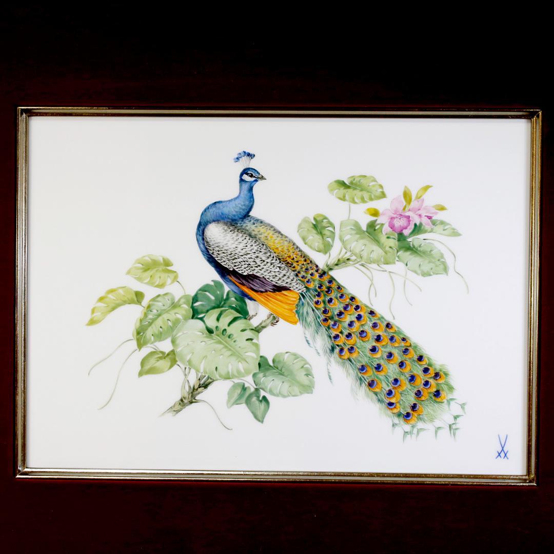 【美品 １級品】マイセン 孔雀 陶板画 プラーク 額装 送料込み