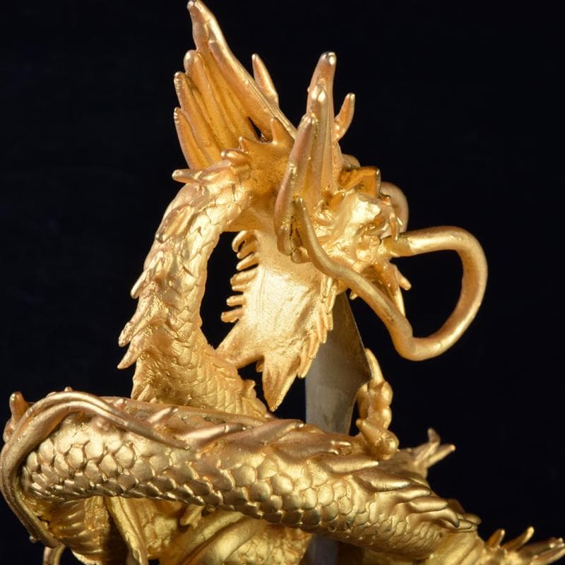 仏教美術　古銅鍍金　龍神　倶利伽羅大龍　不動明王　置物　時代箱付　M　7049