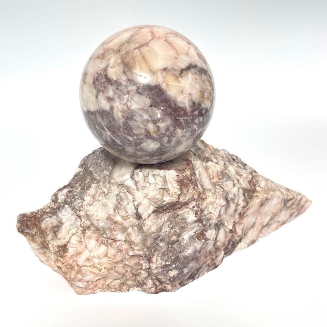 天然石 スフィア 原石 台座 大理石風 インテリアオブジェ
