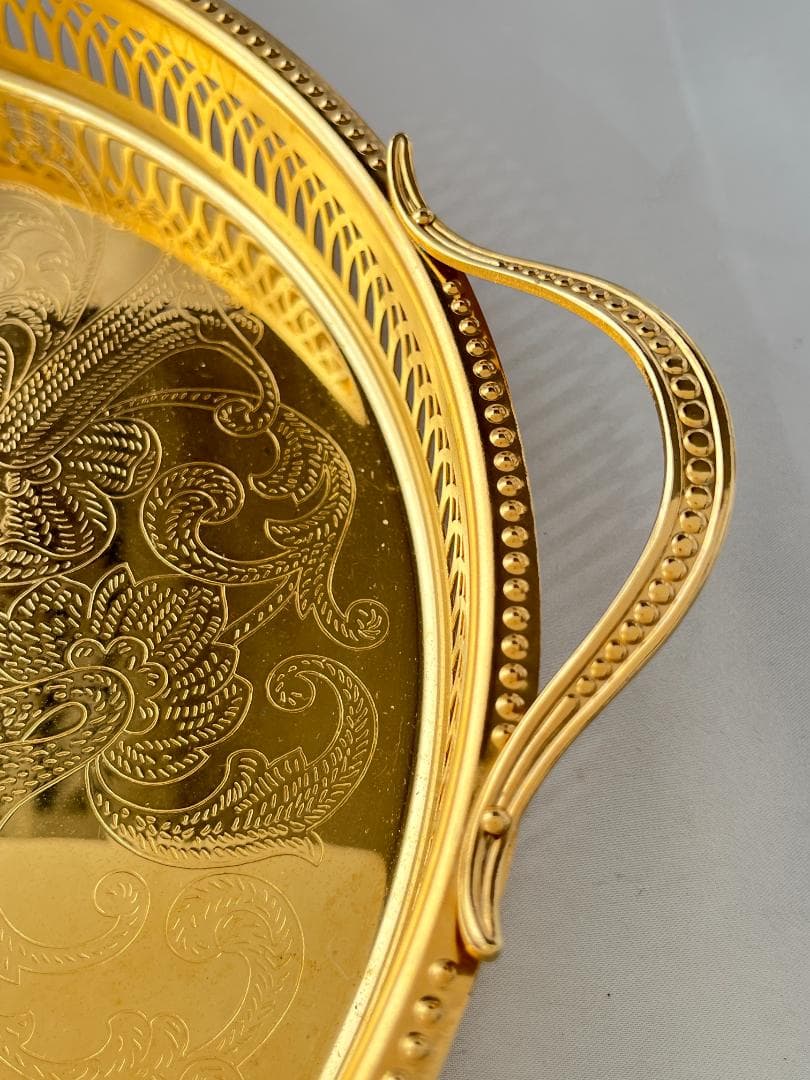 【スウェーデン】ハンドル付きギャラリートレー 31cm 【ゴールドプレート】