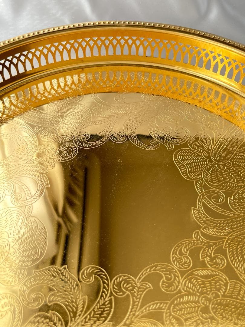 【スウェーデン】ハンドル付きギャラリートレー 31cm 【ゴールドプレート】