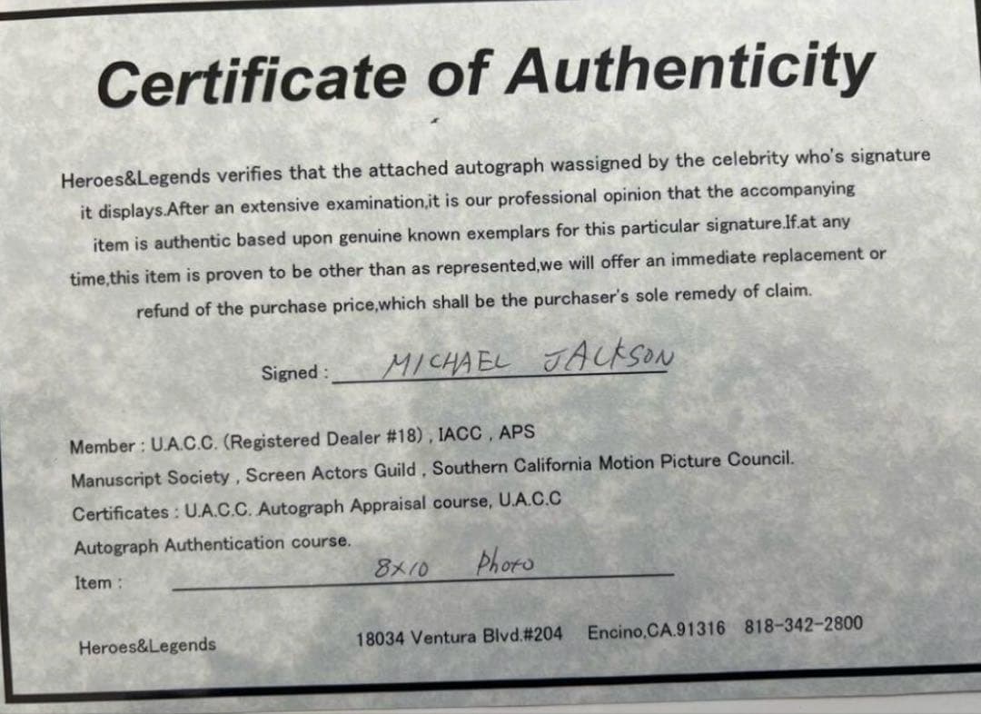 【貴重品】マイケル・ジャクソン　直筆サイン入りPhoto キングオブポップス
