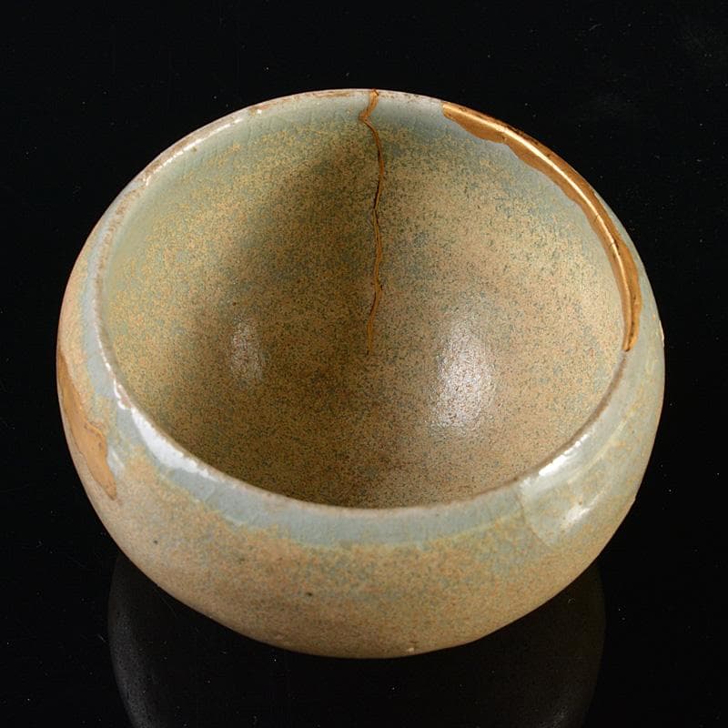 朝鮮美術　李朝　高麗青磁　碗　盃　金継ぎ直し　M　R6266