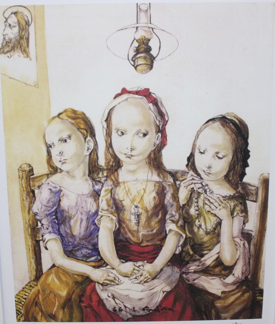 藤田嗣治 エスタンプリトグラフ「三人の少女」 179/250