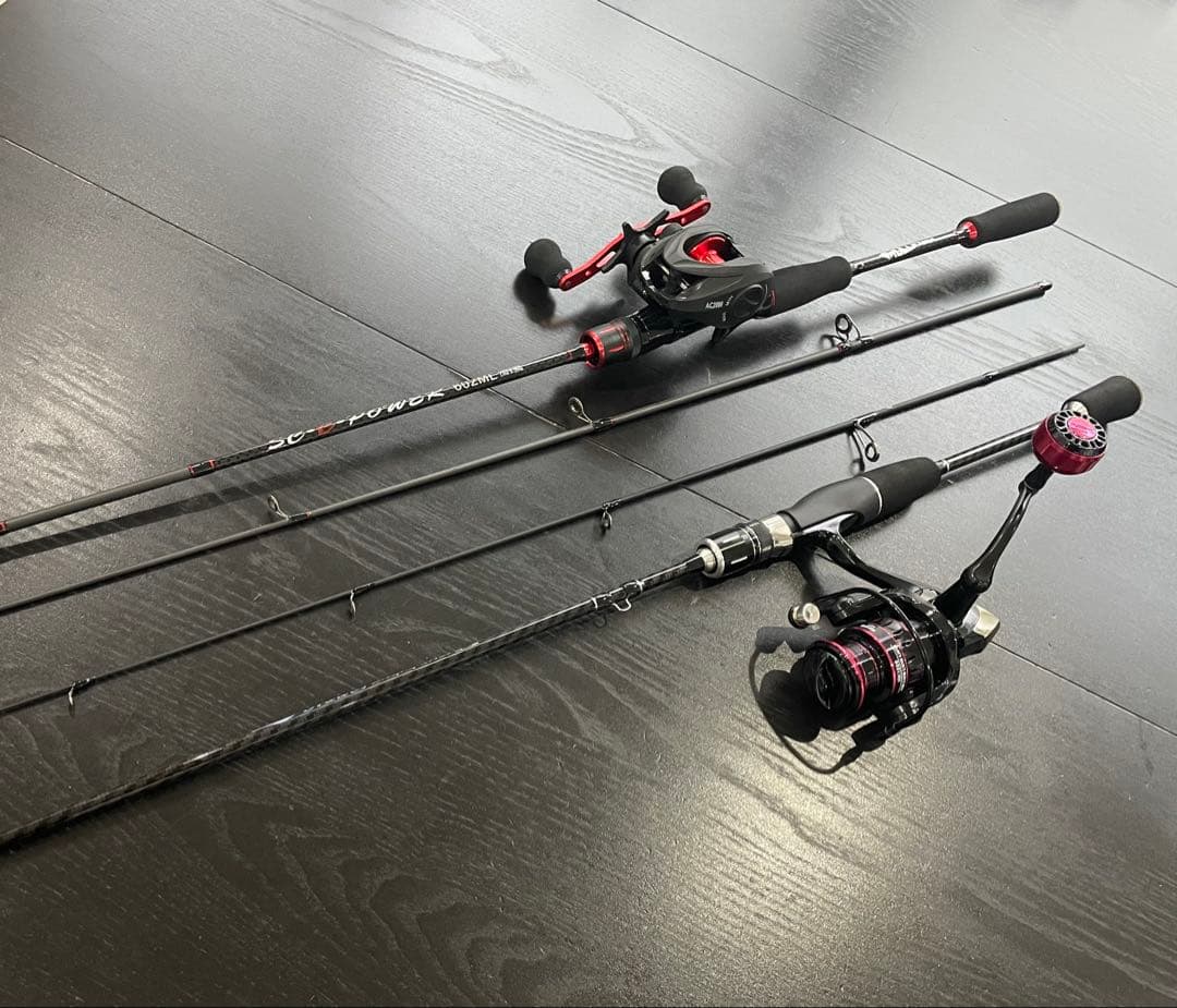 バス釣り2セット・ベイトロッド&リール(右巻)スピニングロッド&リール・ライン付