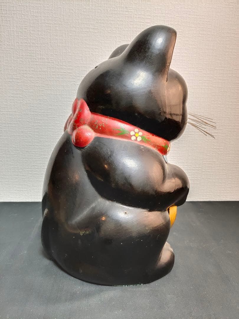 招き猫　左手上げ　黒ネコ　開運招福　千客万来　魔除け　縁起物　アンティーク