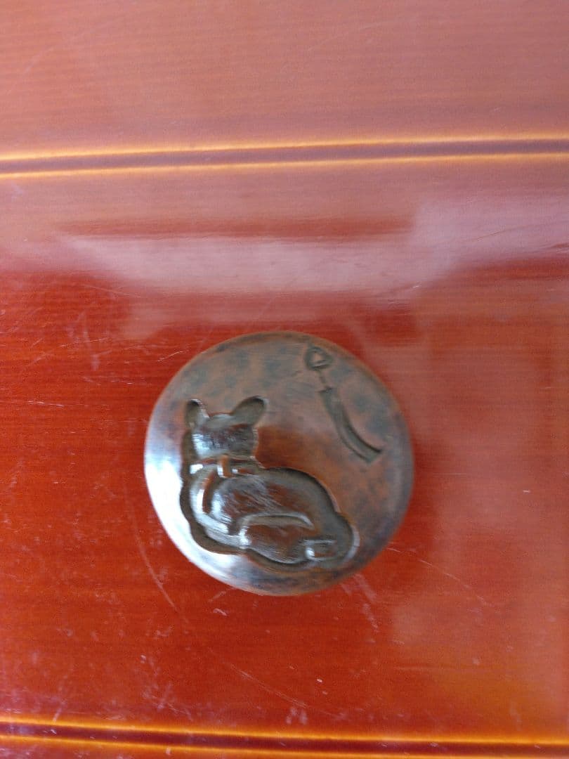 骨董　根付け　木製　猫と風鈴