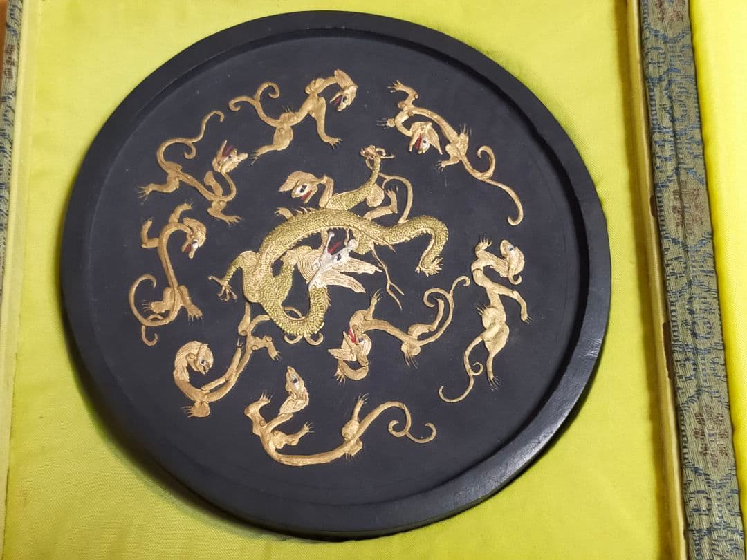 ♥中国製　墨　φ１４３ｍｍ　２９２ｇ　箱付き　骨董　古玩