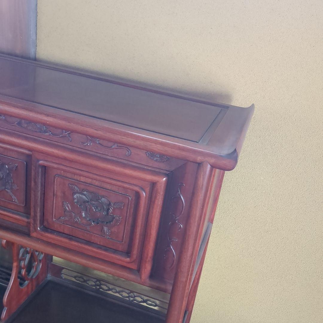 木製彫刻入り5段棚 引き出し付き