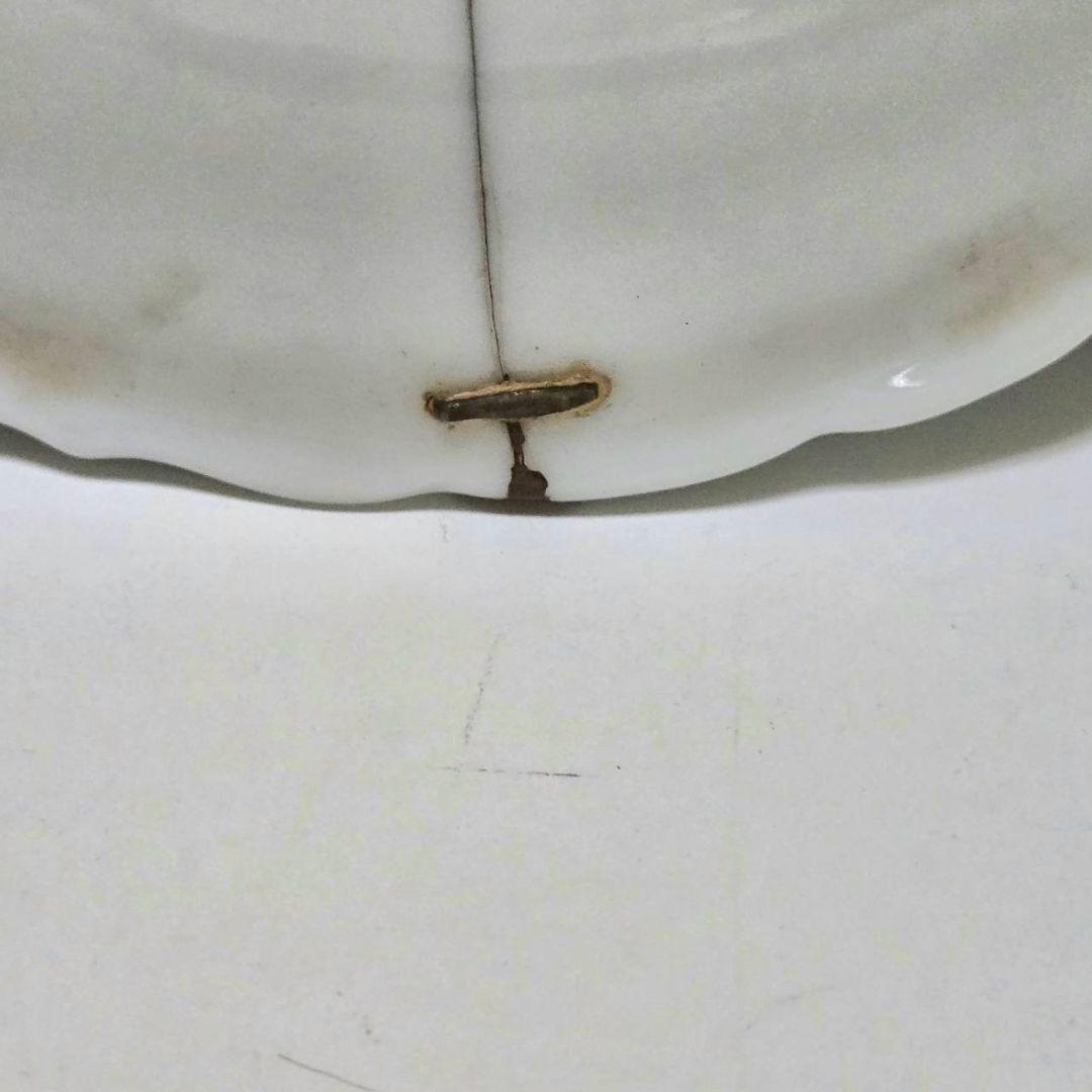 M-1256 明時代染付ザクロ紋様陽刻皿　鎹(かすがい)直し　希少　古染付