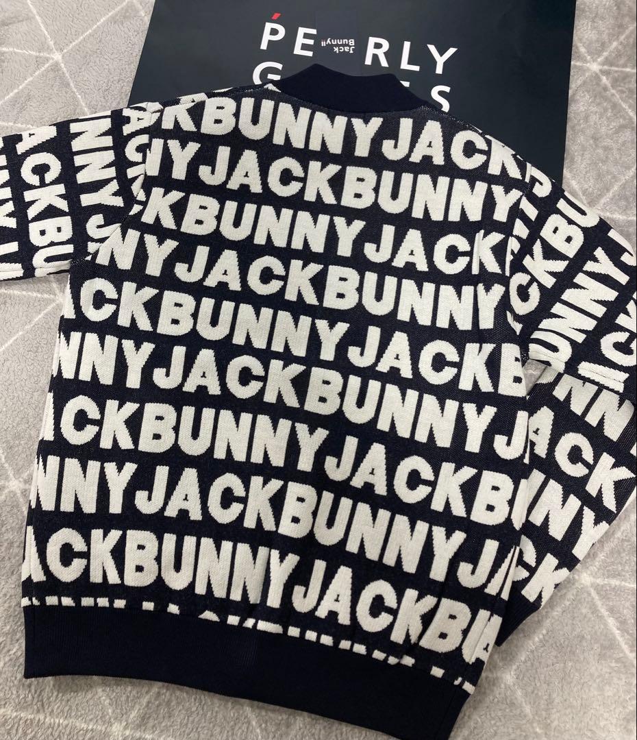 新品 パーリーゲイツ ジャックバニー ロゴジャガード防風裏地ブルゾン(5)L/紺