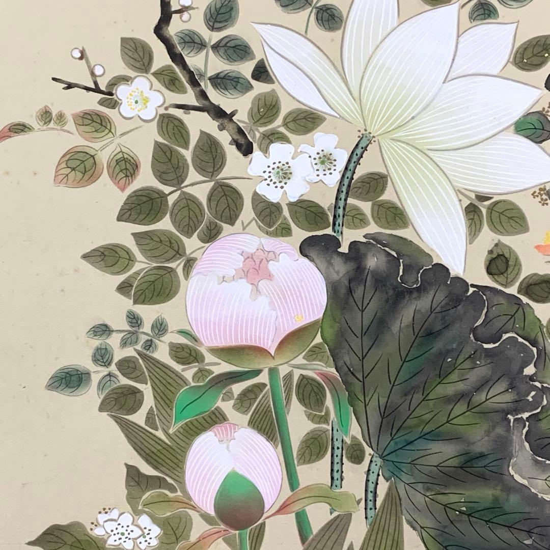 掛軸 金武翠輝 名花十友 共箱 66.6×195.4cm A-23