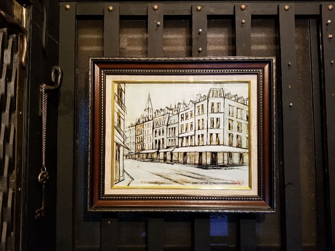 油彩　石川　信　パリの風景　象元会会員　多摩美大卒　背面サイン　額付　絵画