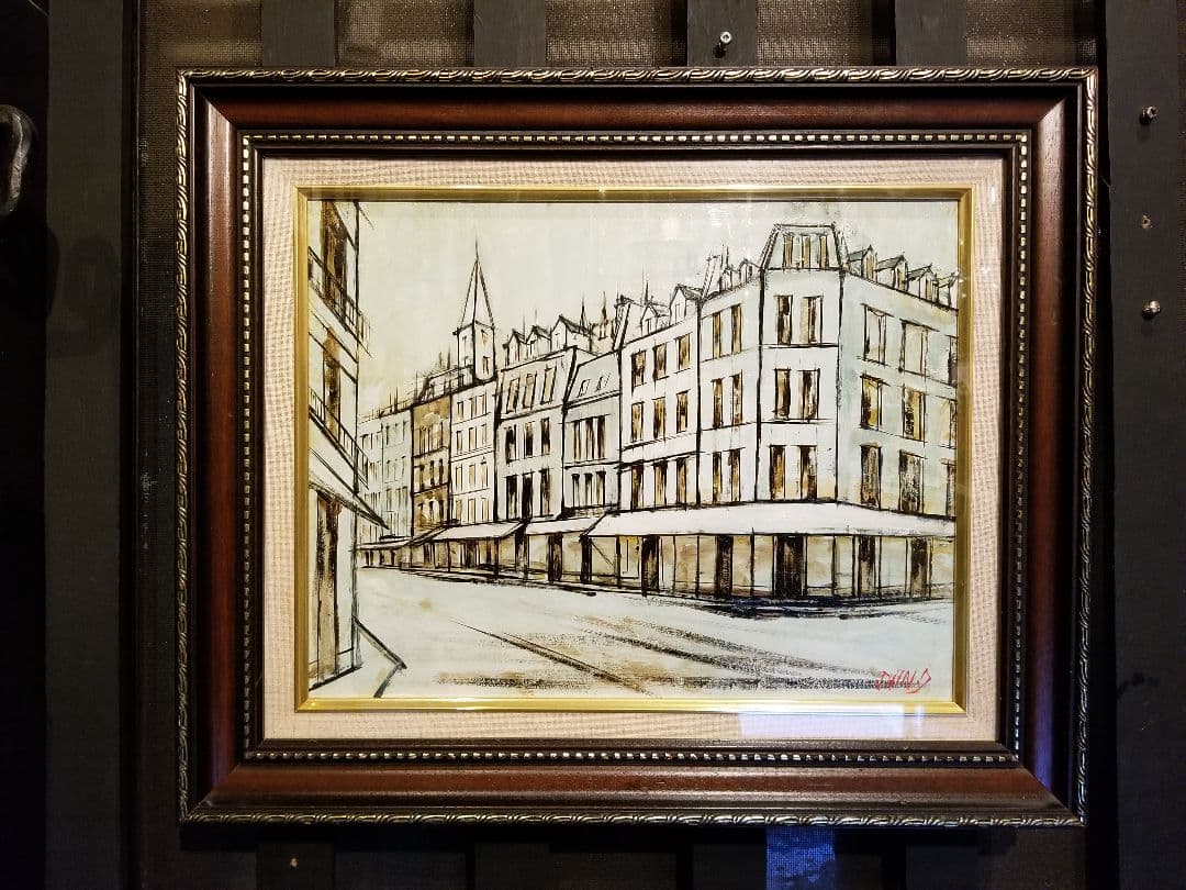 油彩　石川　信　パリの風景　象元会会員　多摩美大卒　背面サイン　額付　絵画